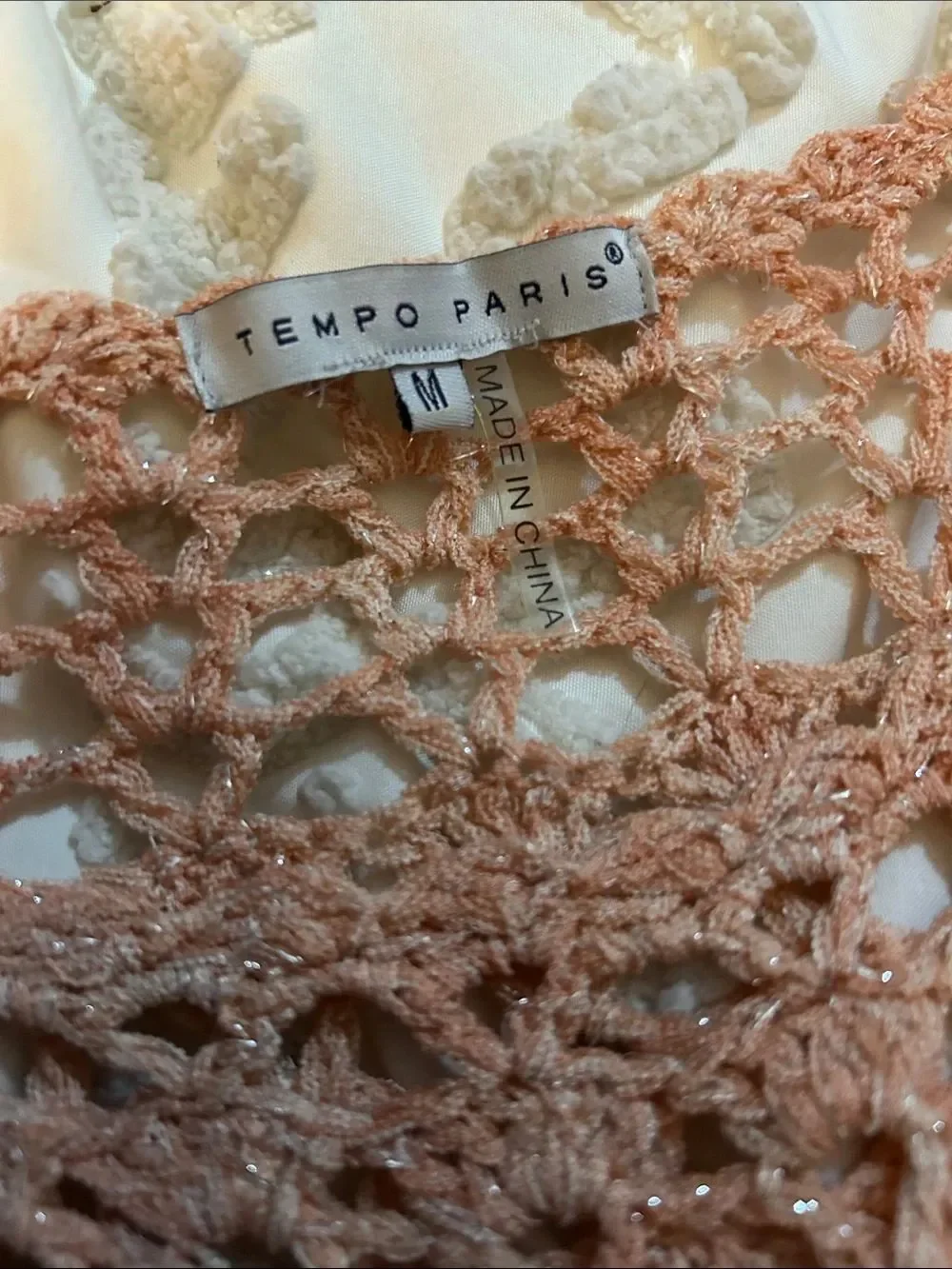 Tempo Paris Crochet Lace Tunic - Rose and metallic silver medium